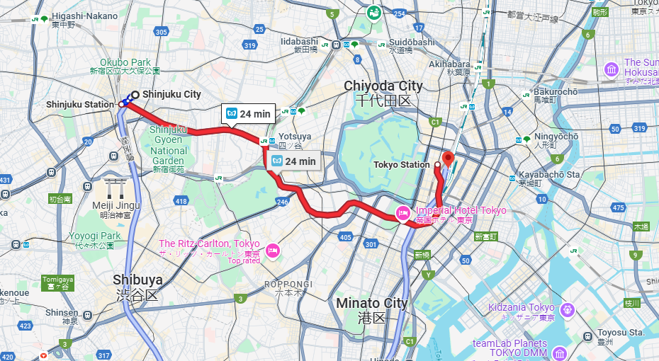 Tokyo to Shinjuku