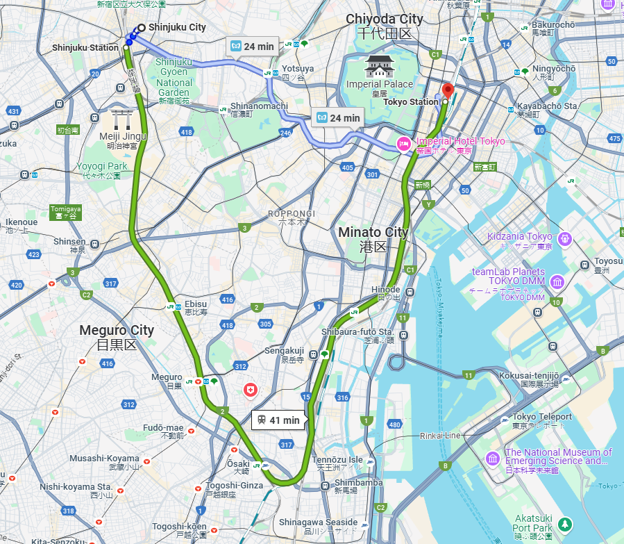 Tokyo to Shinjuku
