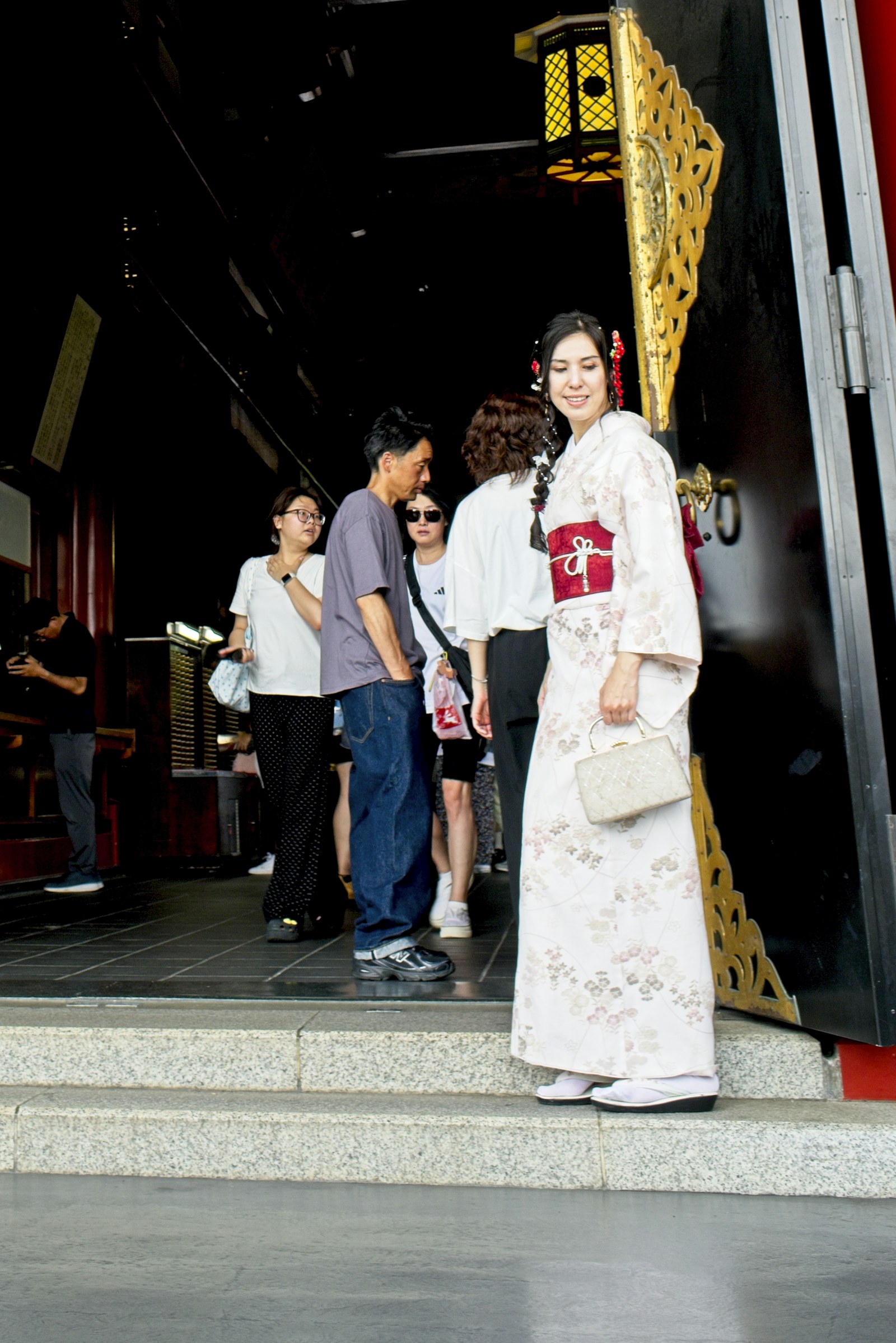 Visitor wearing a kimono at Senso-ji Temple in Asakusa
