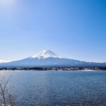 Mount Fuji rising across Lake Kawaguchiko on a clear day
