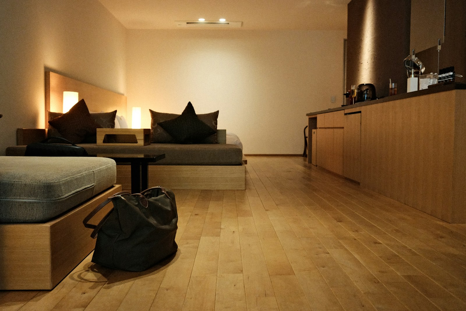 Travel bag in a Japanese hotel room
