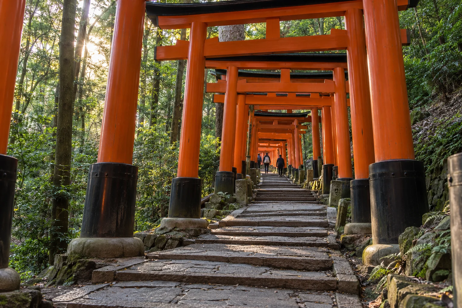 Things to do in Kyoto: walk beneath the torii gates on a wooded shrine path